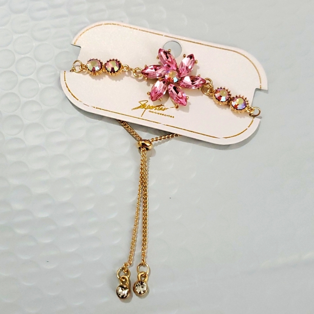 Fashion Floral Crystal Adjustable Pink Bracelets